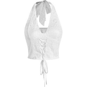 Women's Halter Corset Tops Lace Up White